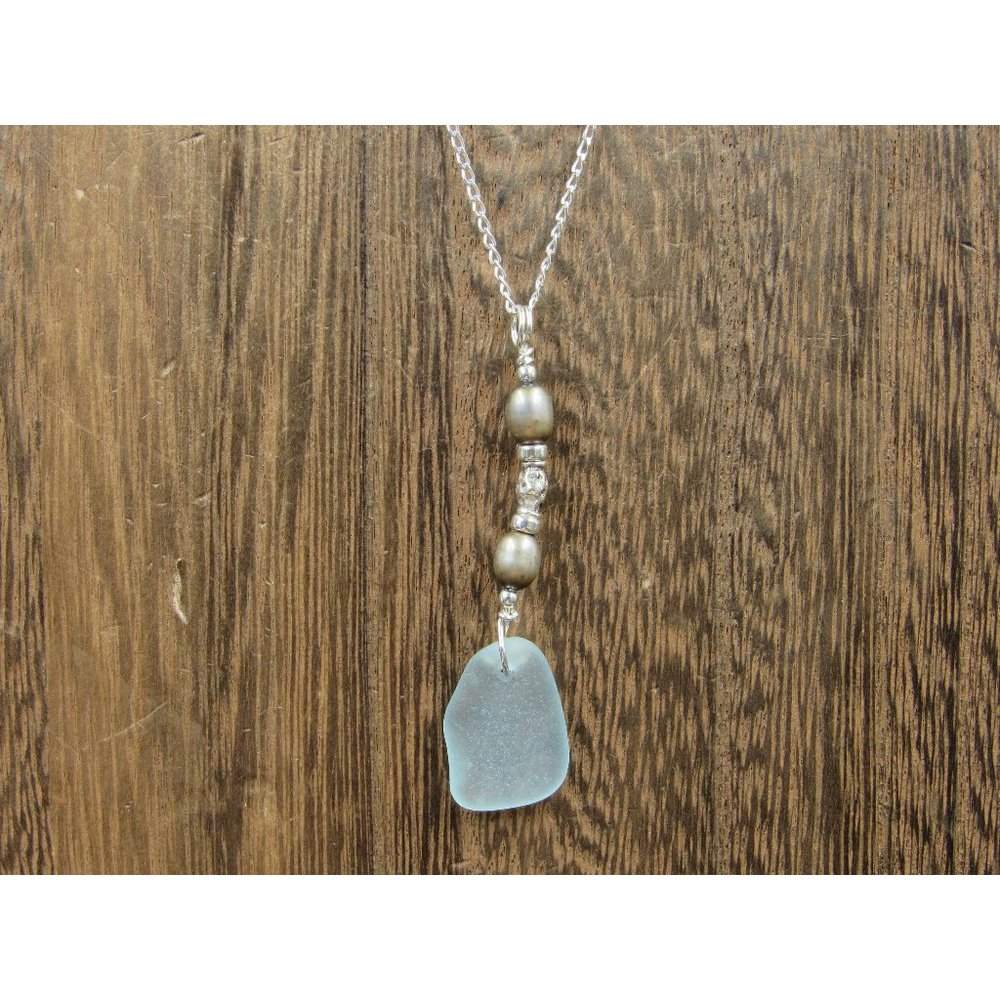 18 Inch Sterling Silver Sea Glass And Brown Real Pearls Necklace